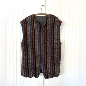 Vintage Men's Colorful Striped Fuzzy Vest Ethnic Lined Extra Large Warm Rainbow